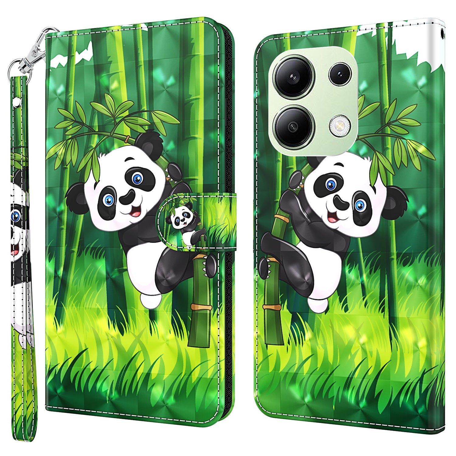 For Xiaomi Redmi Note 13 4G Phone Case 3D Pattern Printing Leather Flip Cover with Hand Strap