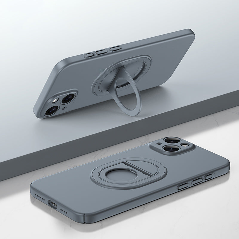 For iPhone 15 Plus Case Matte PC Rotate Kickstand Phone Shell Compatible with MagSafe