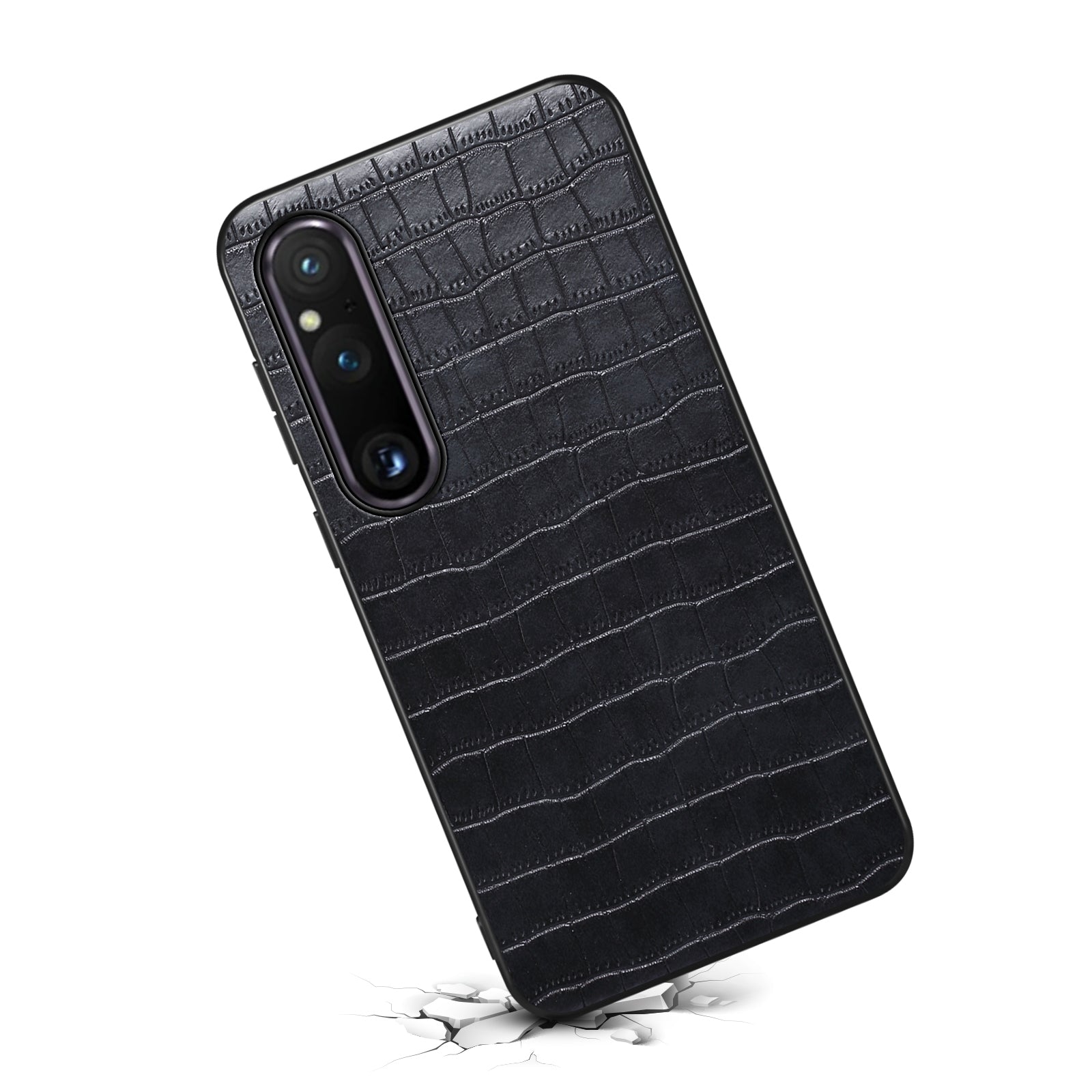 For Sony Xperia 1 V Case PU Leather Coated PC+TPU Phone Cover Cool Crocodile Pattern Textured