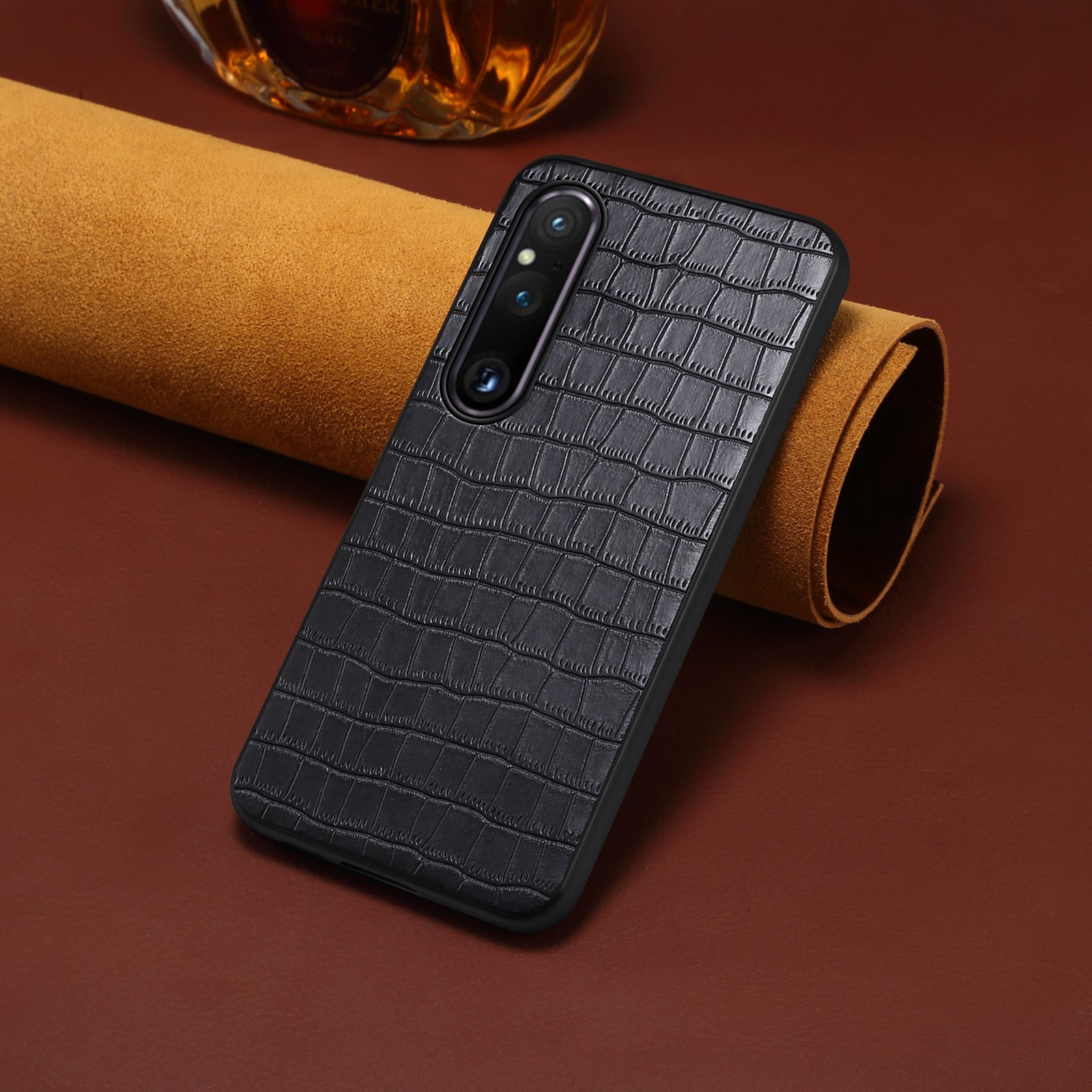 For Sony Xperia 1 V Case PU Leather Coated PC+TPU Phone Cover Cool Crocodile Pattern Textured