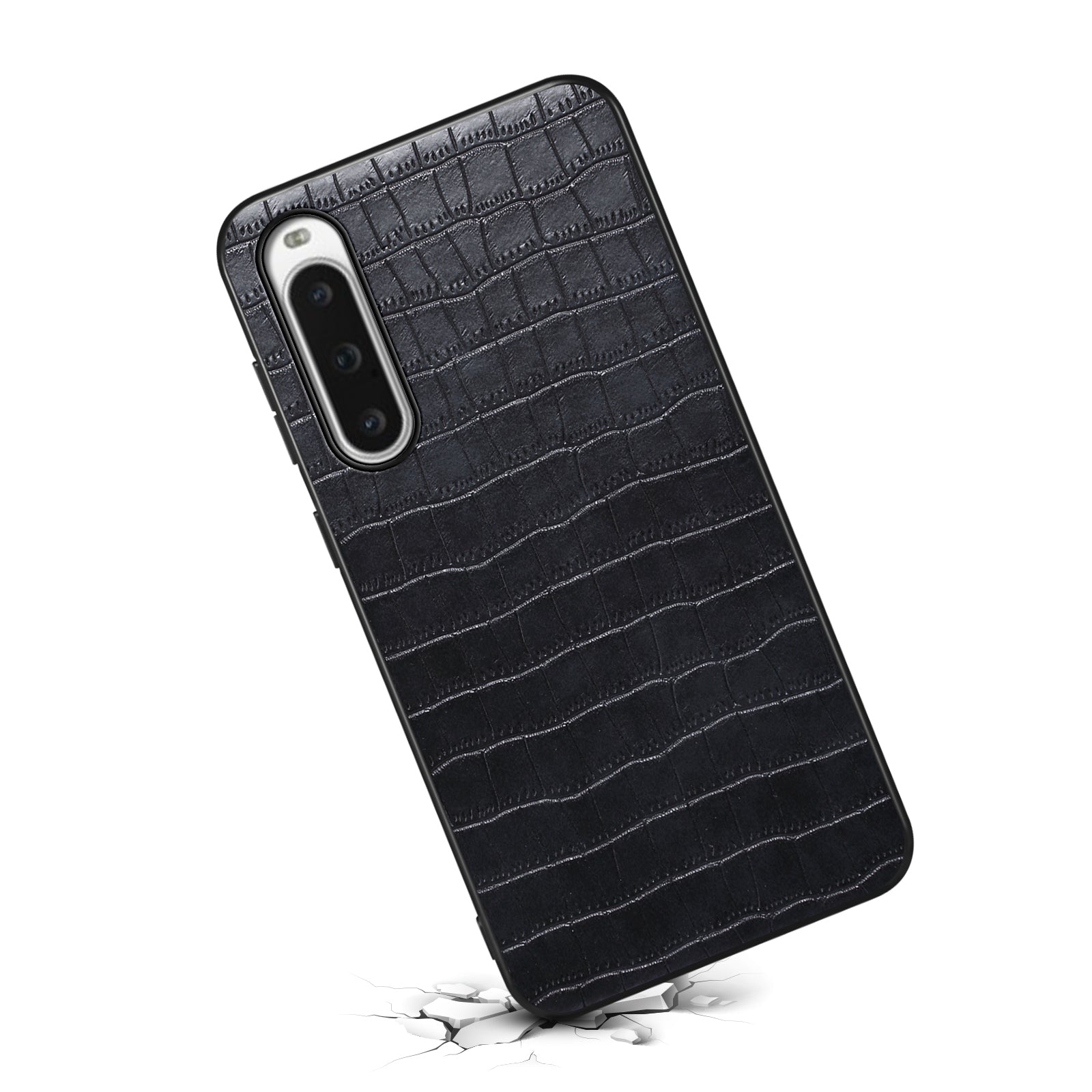 For Sony Xperia 10 V Case Anti-Drop Leather Coated PC+TPU Crocodile Texture Back Cover
