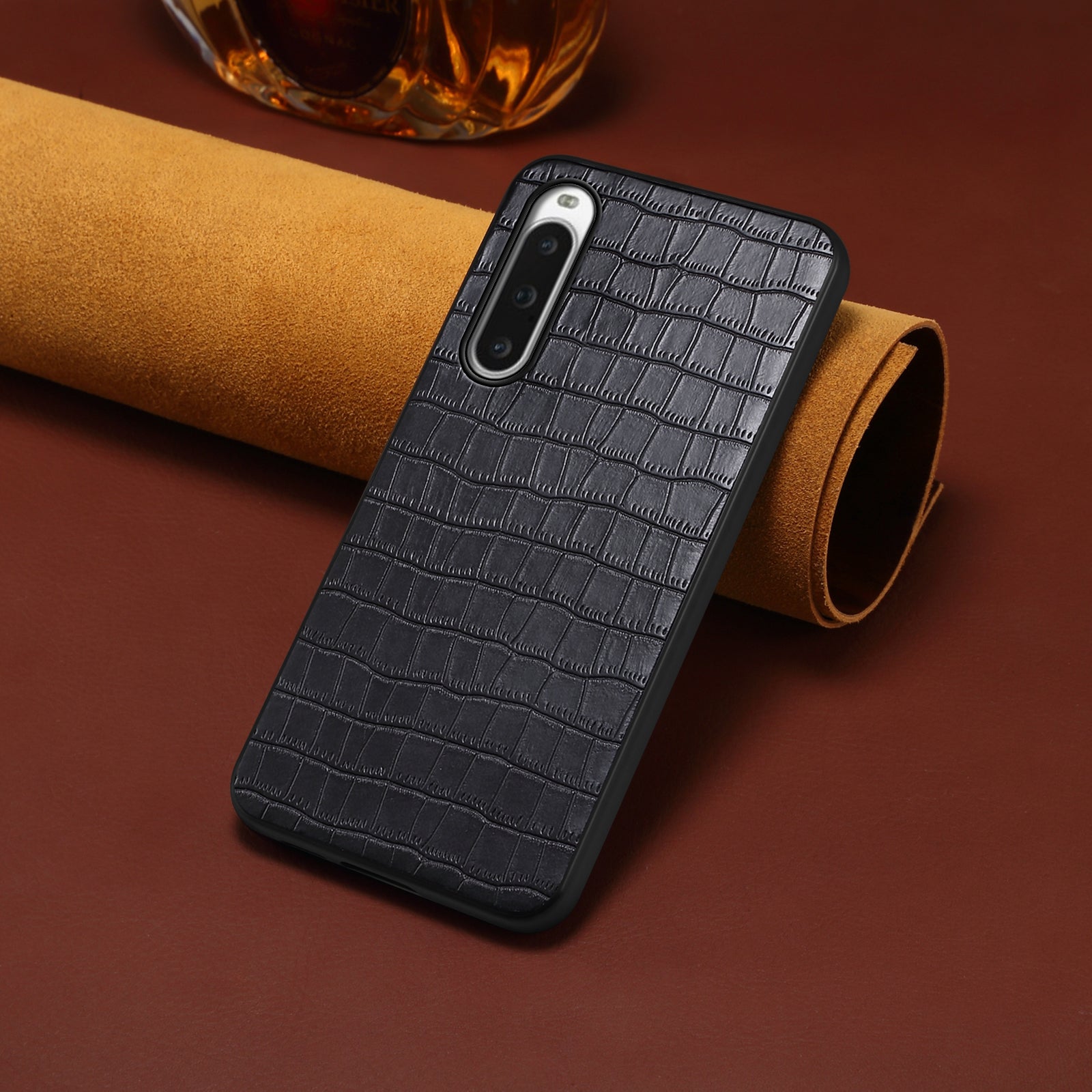 For Sony Xperia 10 V Case Anti-Drop Leather Coated PC+TPU Crocodile Texture Back Cover