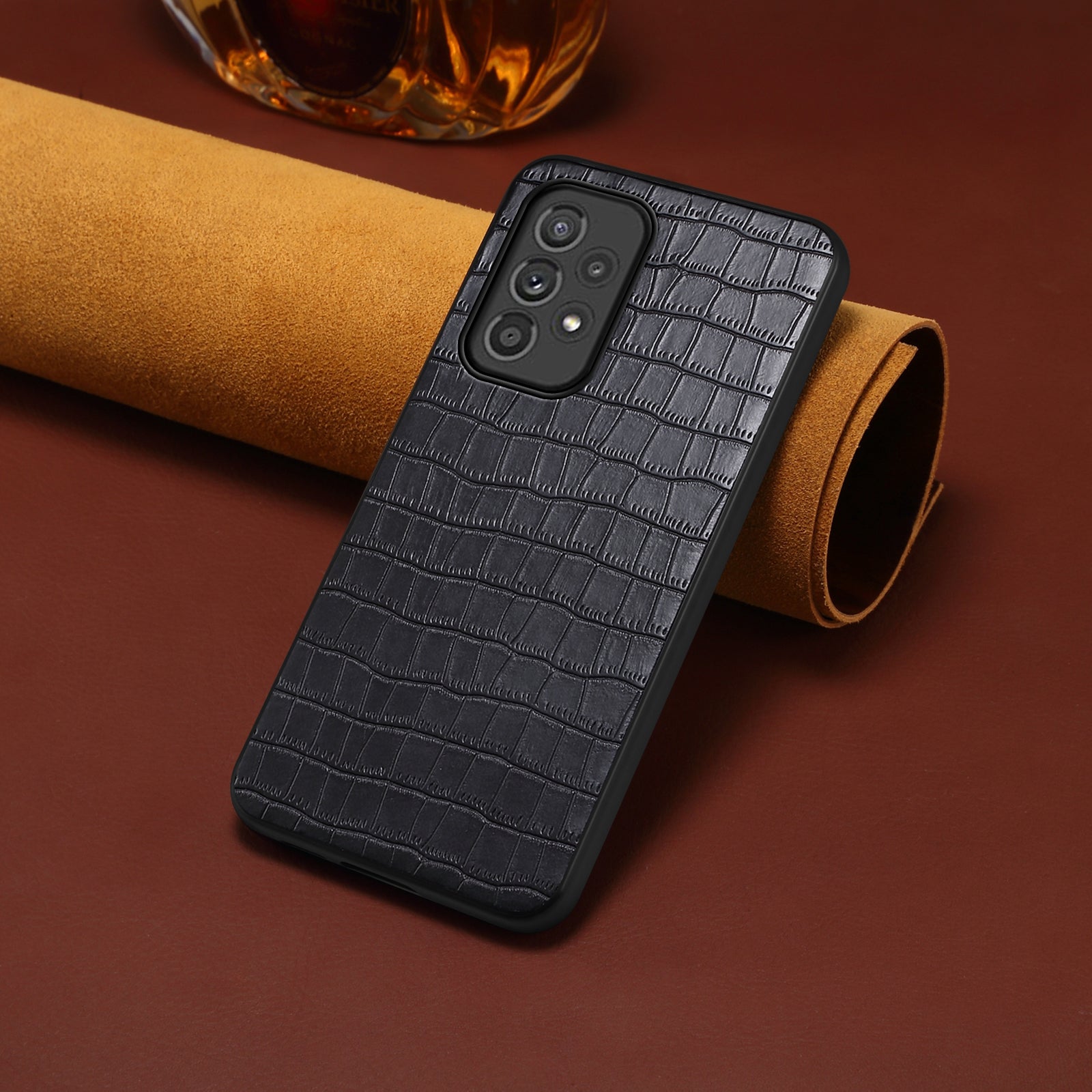 For Samsung Galaxy A33 5G Case PU Leather Coating Phone Back Cover with Luxury Crocodile Texture