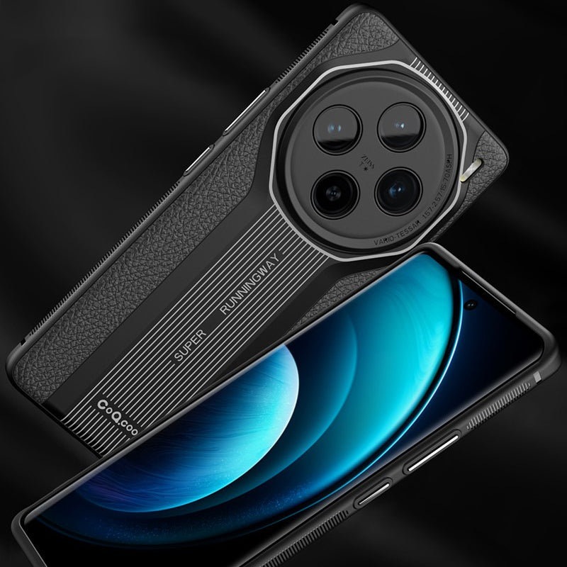 Q.COO Super Running Series For vivo X100 5G Case PU Leather+Acrylic+TPU Shock-Absorbent Back Phone Cover