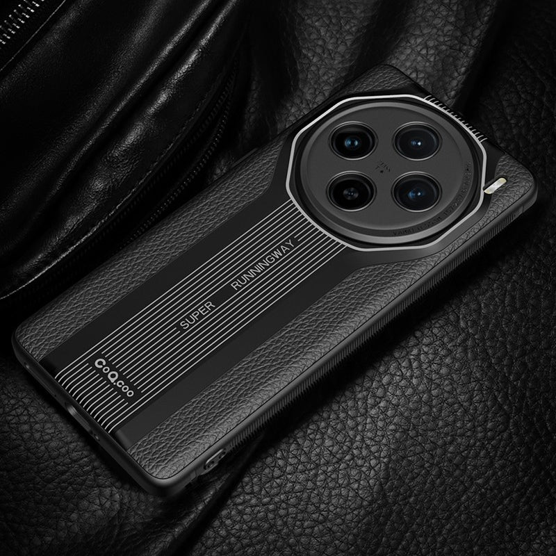 Q.COO Super Running Series For vivo X100 5G Case PU Leather+Acrylic+TPU Shock-Absorbent Back Phone Cover