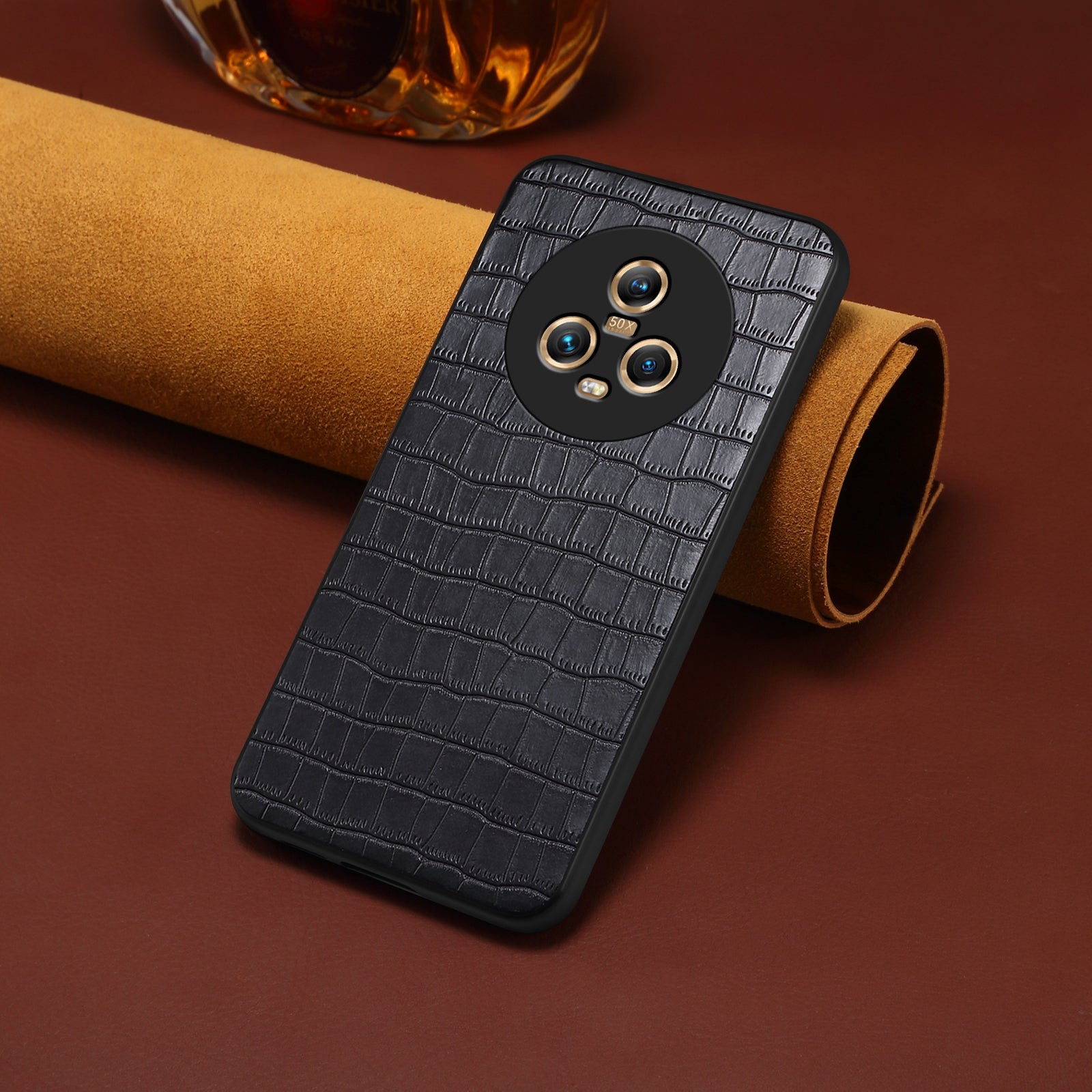 For Honor Magic5 Case PU Leather Coated PC+TPU Phone Protector with Alligator Texture Design