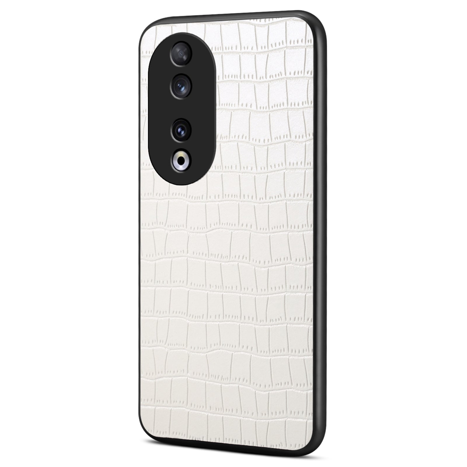 For Honor 90 Back Case Leather Coated PC+TPU Crocodile Texture Shock Absorbing Phone Shell