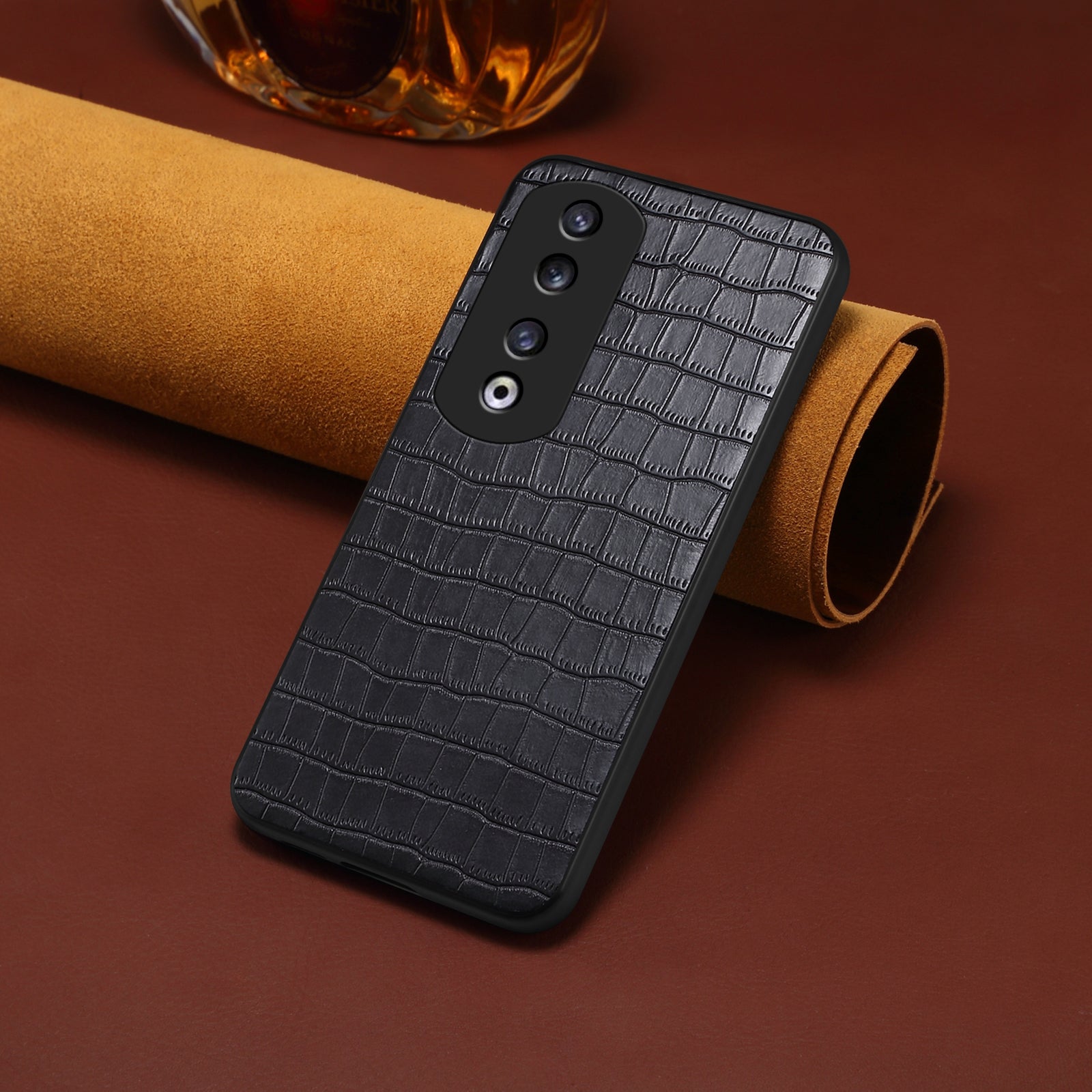 For Honor 90 Pro Case Leather+PC+TPU Hybrid Shell Crocodile Textured Phone Cover