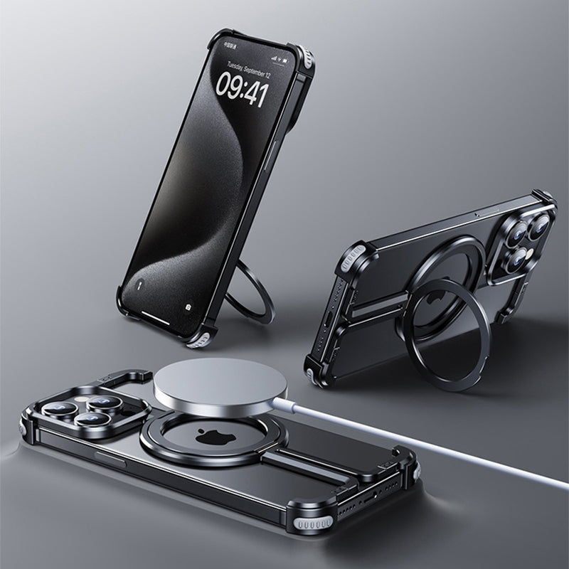 Aluminum Alloy + TPU Case for iPhone 14 Pro Max Kickstand Borderless Phone Cover Compatible with MagSafe