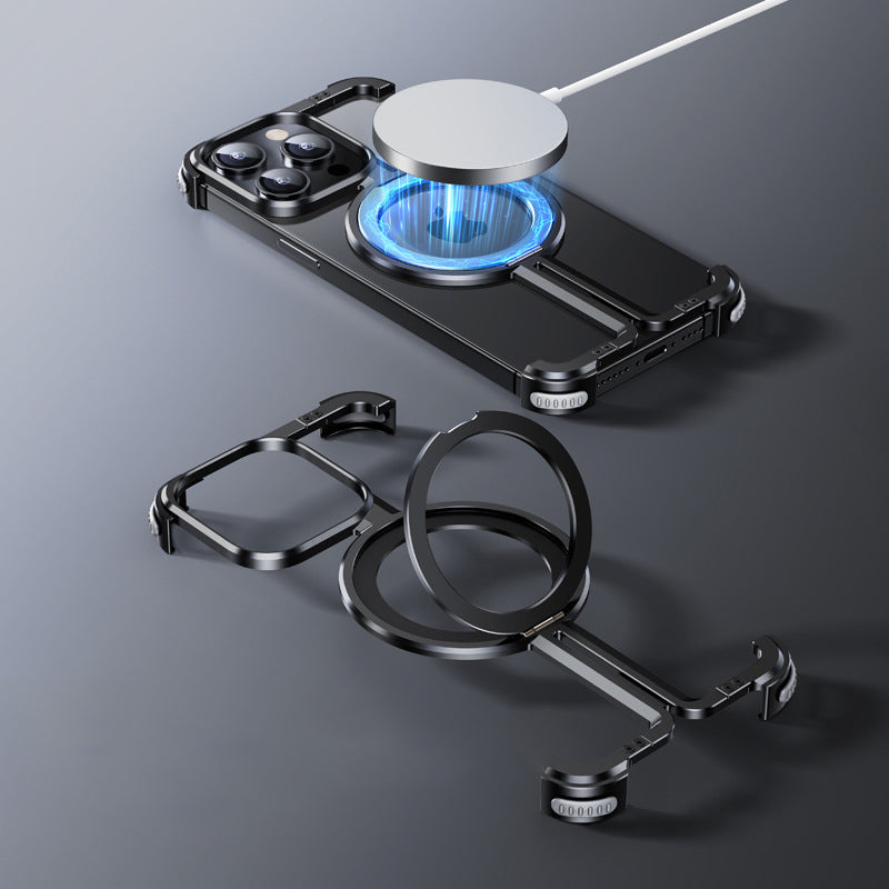 Aluminum Alloy + TPU Case for iPhone 14 Pro Max Kickstand Borderless Phone Cover Compatible with MagSafe