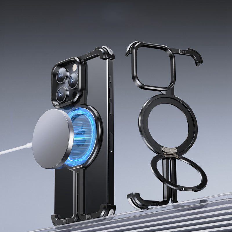 Aluminum Alloy + TPU Case for iPhone 14 Pro Max Kickstand Borderless Phone Cover Compatible with MagSafe