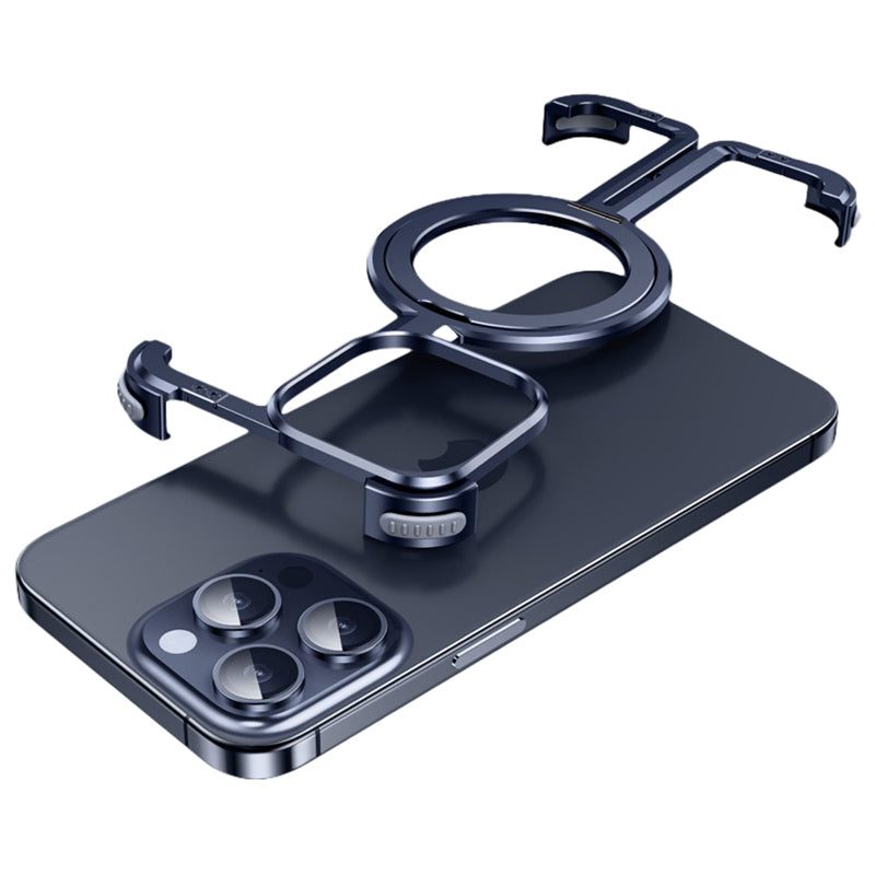 For iPhone 15 Pro Max Borderless Case Metal + TPU Kickstand Phone Cases Compatible with MagSafe
