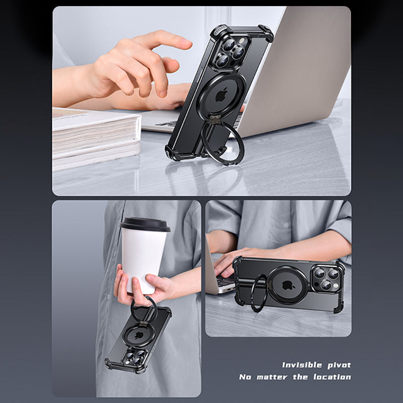 For iPhone 13 Pro Metal + TPU Case Frameless Kickstand Phone Cover Compatible with MagSafe