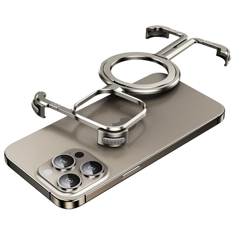 For iPhone 13 Pro Max Frameless Case Compatible with MagSafe Aluminum Alloy + TPU Kickstand Phone Cover