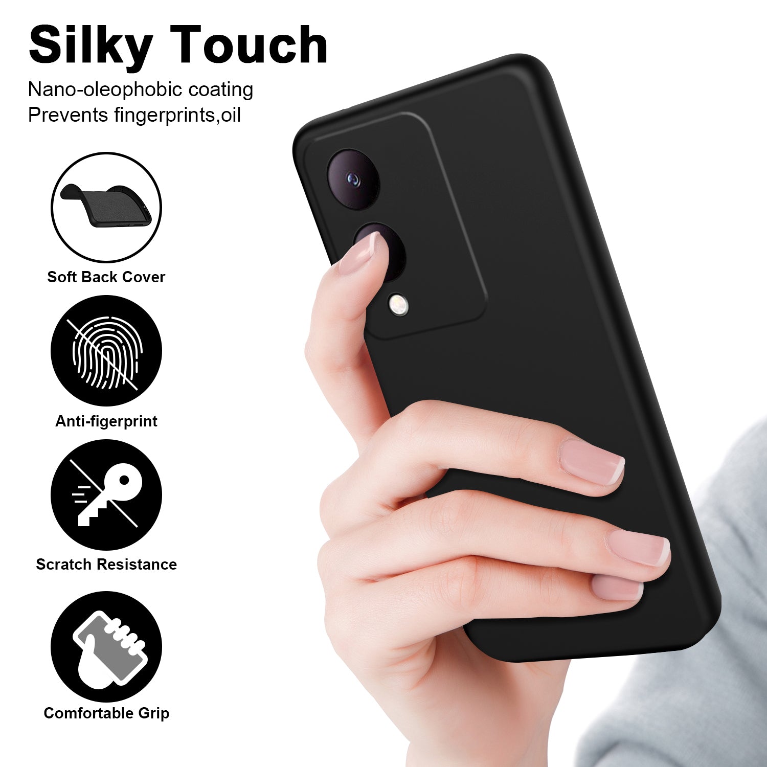 For vivo Y17s 4G Case Anti-scratch TPU Phone Cover 2.2mm Thickness