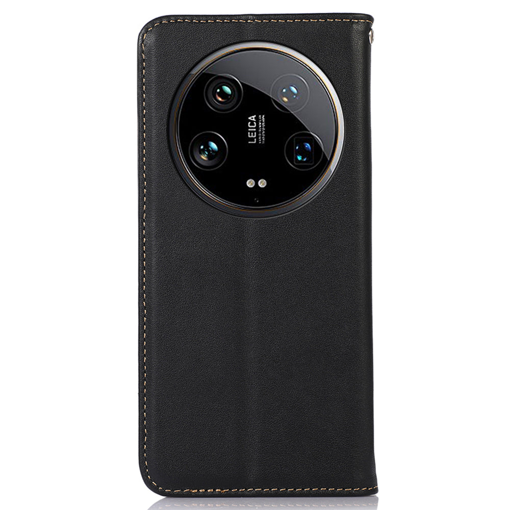 KHAZNEH For Xiaomi 14 Ultra Case RFID Blocking Wallet Genuine Cow Leather Phone Cover