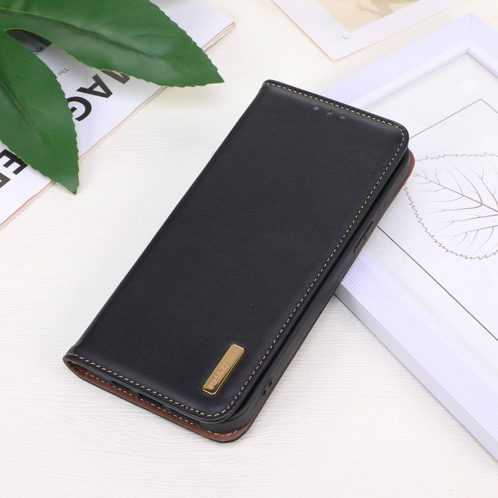 KHAZNEH For Xiaomi 14 Ultra Case RFID Blocking Wallet Genuine Cow Leather Phone Cover