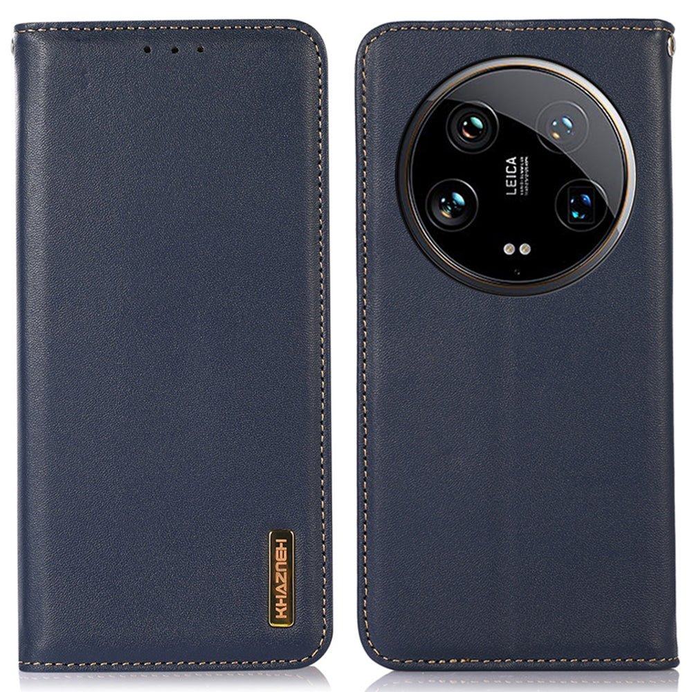 KHAZNEH For Xiaomi 14 Ultra Case RFID Blocking Wallet Genuine Cow Leather Phone Cover