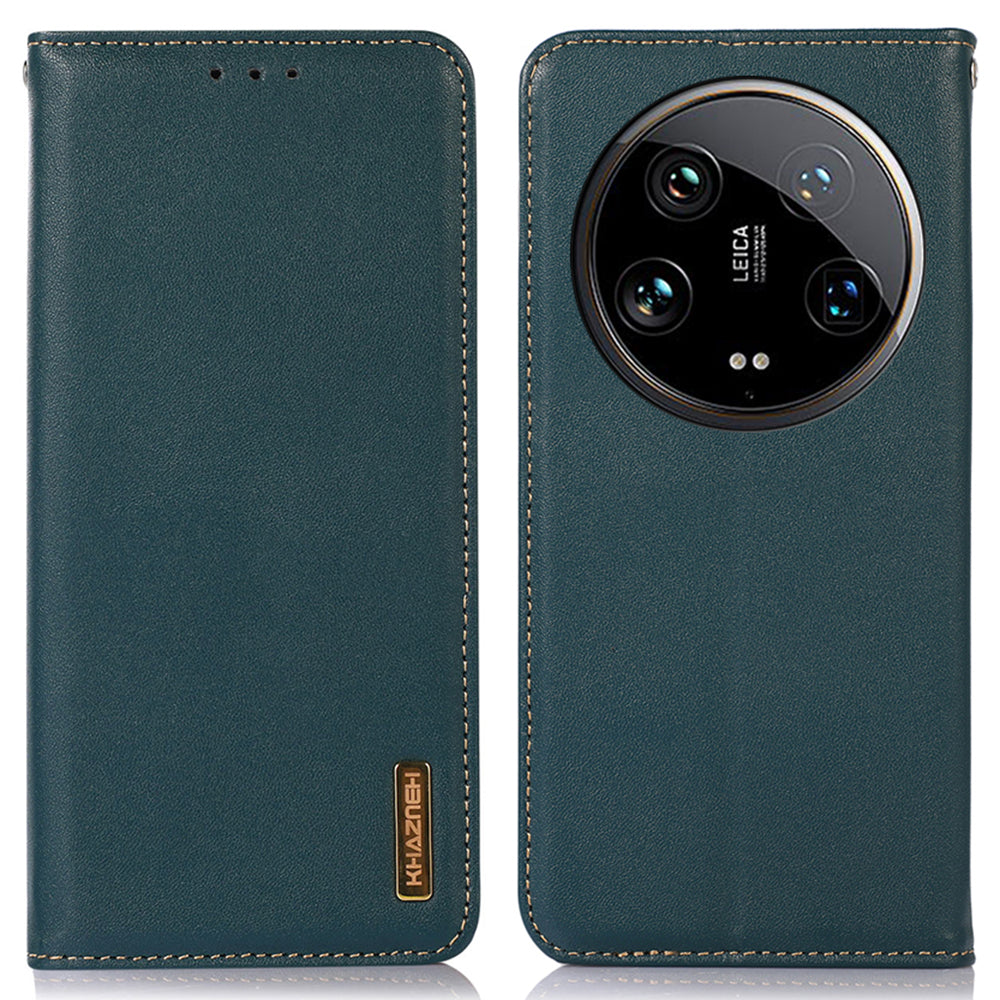 KHAZNEH For Xiaomi 14 Ultra Case RFID Blocking Wallet Genuine Cow Leather Phone Cover