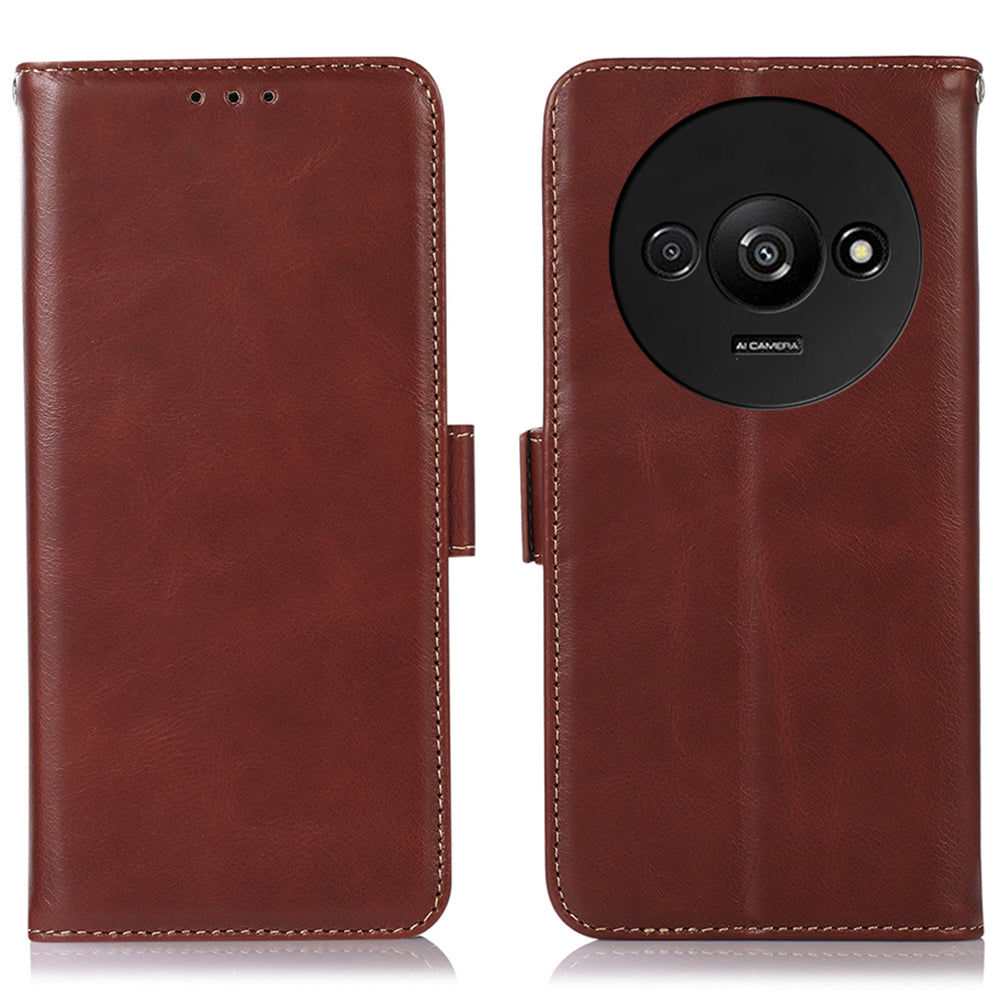For Xiaomi Redmi A3 / Poco C61 4G Case Crazy Horse Texture Genuine Cow Leather Phone Wallet Cover