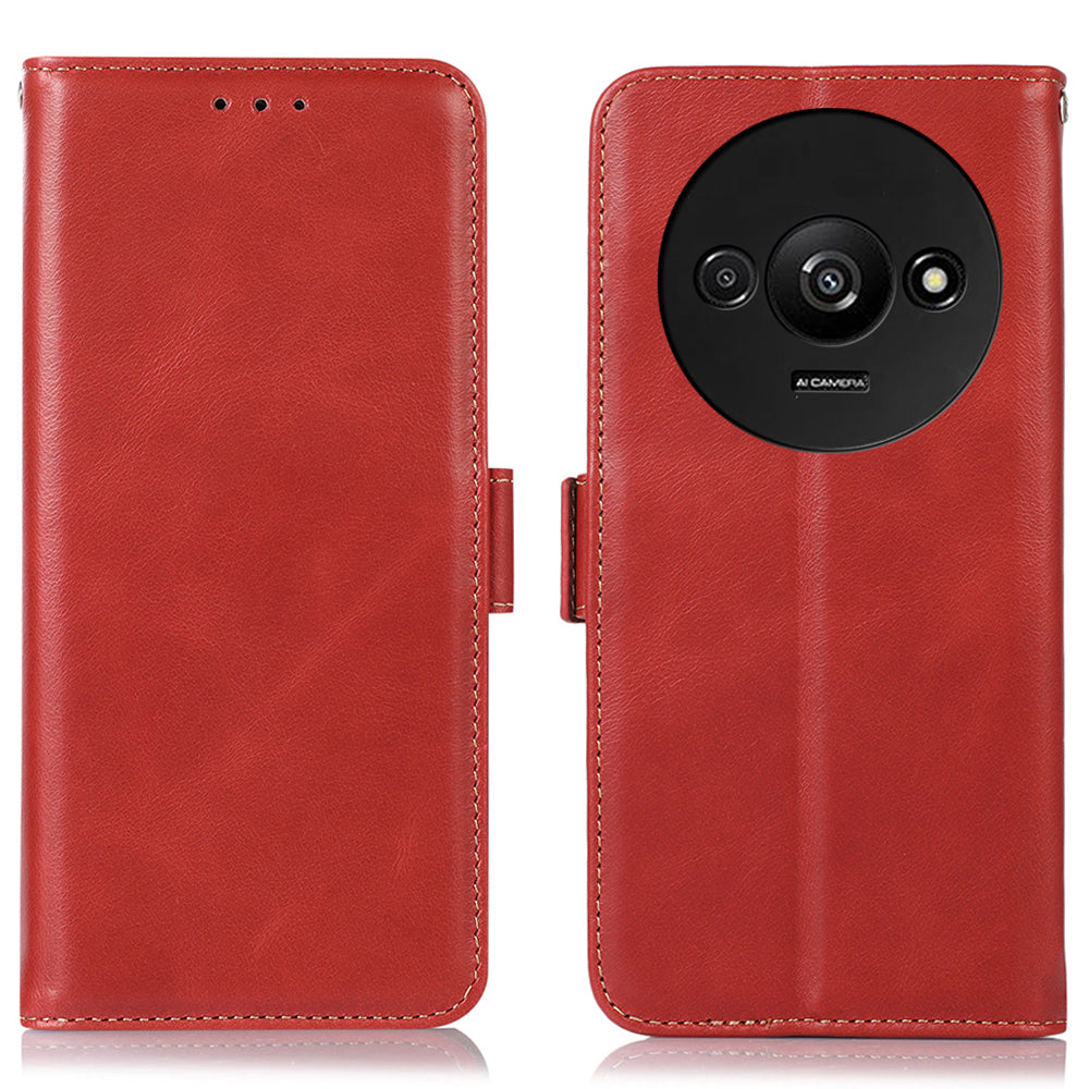 For Xiaomi Redmi A3 / Poco C61 4G Case Crazy Horse Texture Genuine Cow Leather Phone Wallet Cover