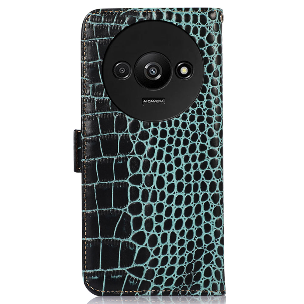 For Xiaomi Redmi A3 / Poco C61 4G Case Genuine Cow Leather Wallet Phone Cover Crocodile Texture