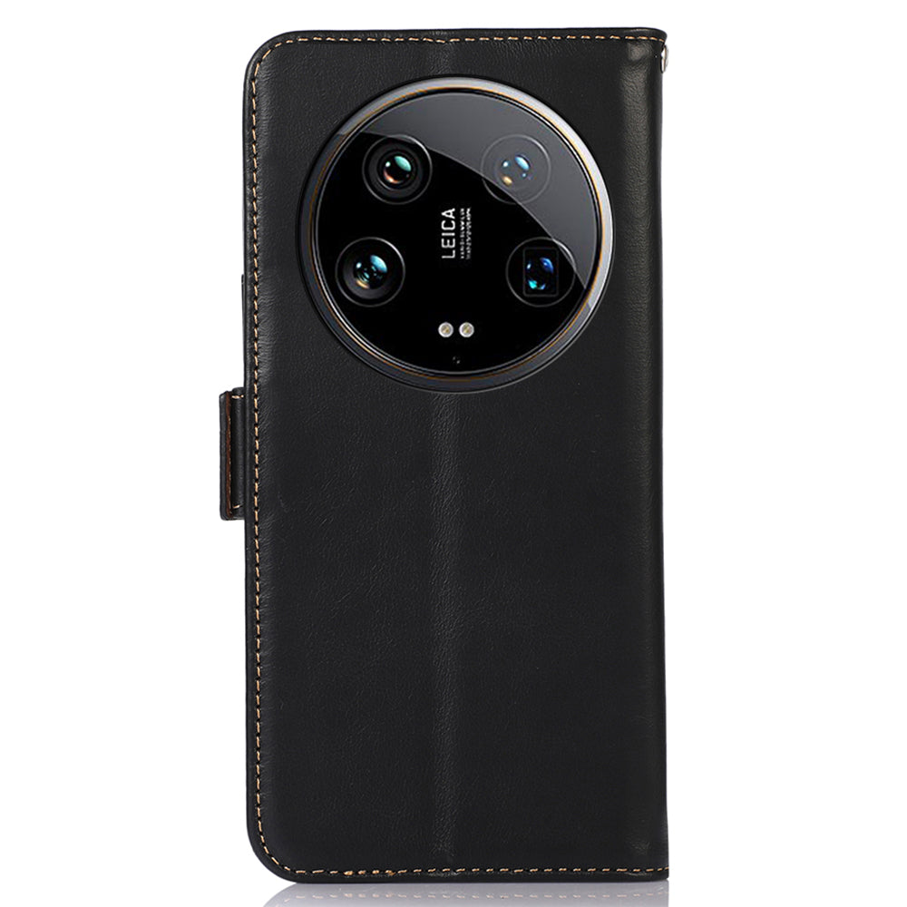 For Xiaomi 14 Ultra Case Genuine Cow Leather Phone Cover with RFID Blocking Wallet