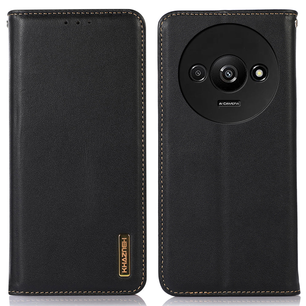 KHAZNEH For Xiaomi Redmi A3 / Poco C61 4G Wallet Case Genuine Cow Leather Stand Phone Cover Nappa Texture