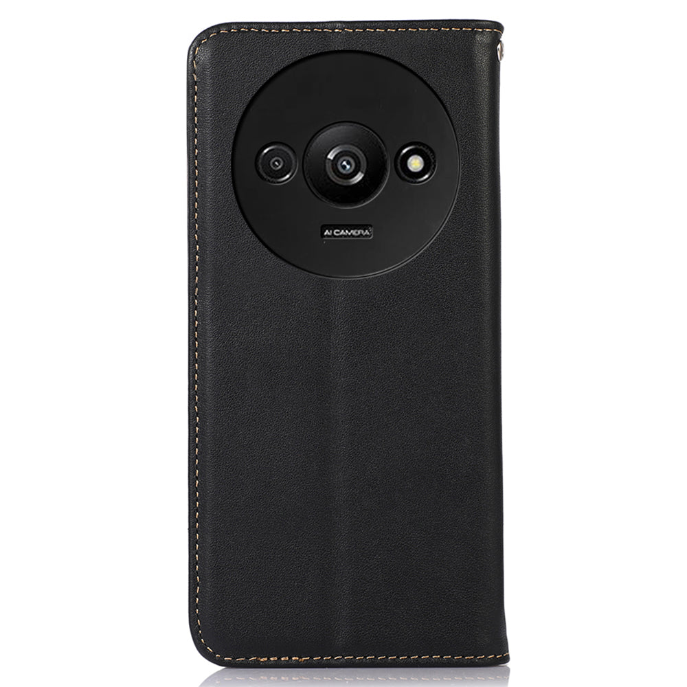 KHAZNEH For Xiaomi Redmi A3 / Poco C61 4G Wallet Case Genuine Cow Leather Stand Phone Cover Nappa Texture