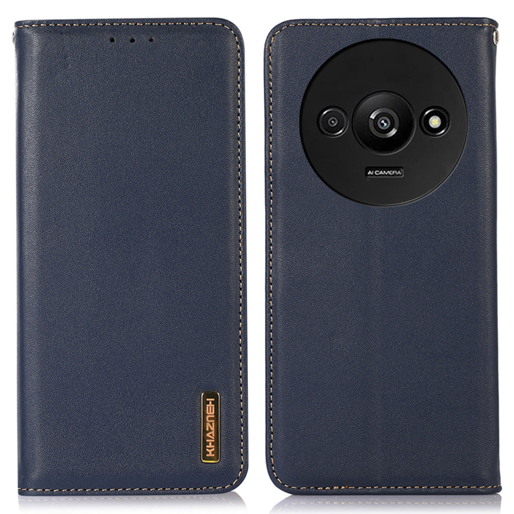 KHAZNEH For Xiaomi Redmi A3 / Poco C61 4G Wallet Case Genuine Cow Leather Stand Phone Cover Nappa Texture