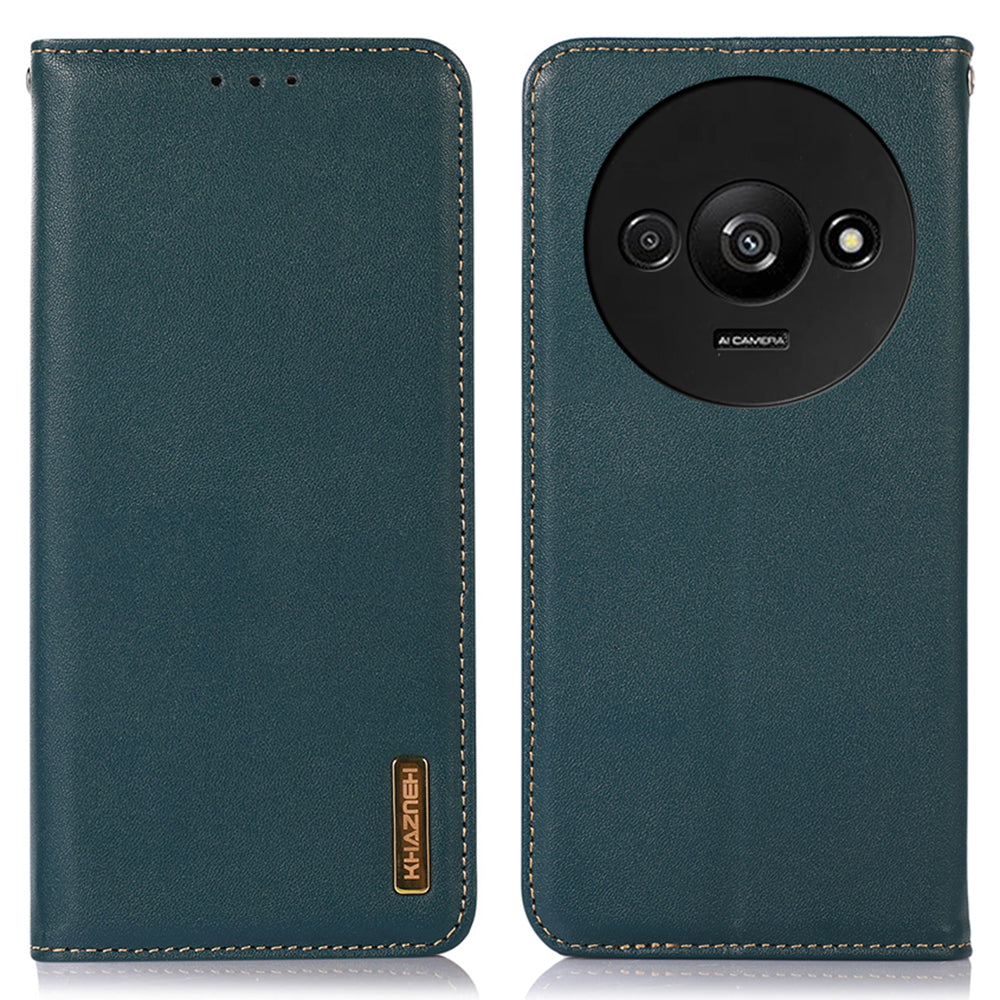 KHAZNEH For Xiaomi Redmi A3 / Poco C61 4G Wallet Case Genuine Cow Leather Stand Phone Cover Nappa Texture