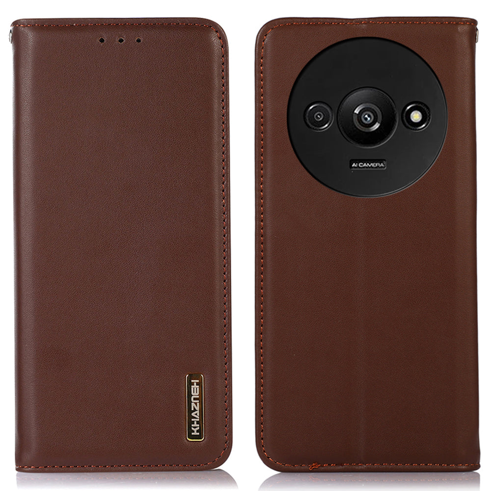 KHAZNEH For Xiaomi Redmi A3 / Poco C61 4G Wallet Case Genuine Cow Leather Stand Phone Cover Nappa Texture