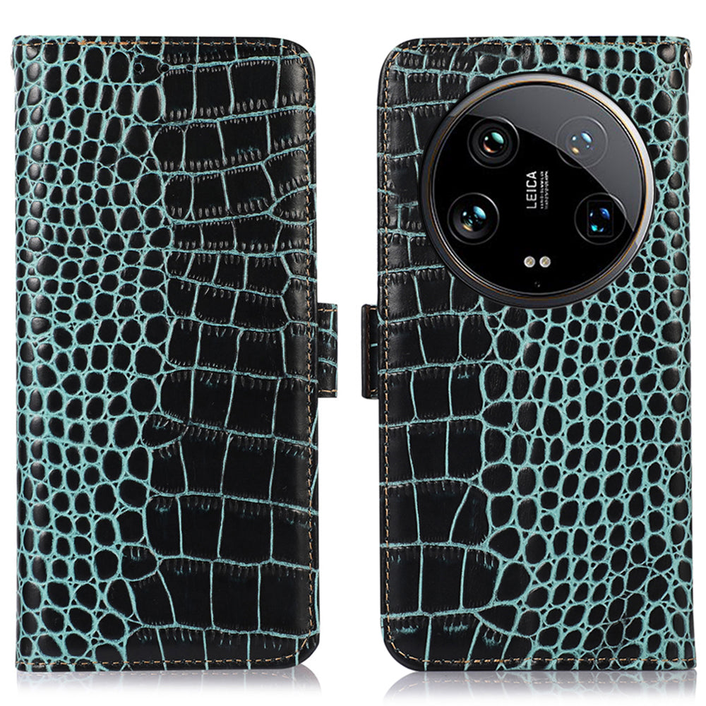 For Xiaomi 14 Ultra Wallet Case RFID Blocking Genuine Cow Leather Phone Cover