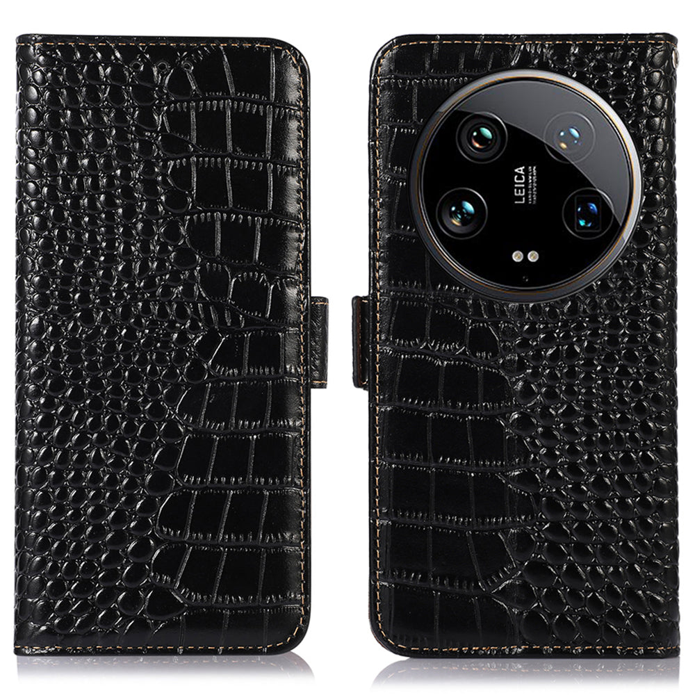 For Xiaomi 14 Ultra Wallet Case RFID Blocking Genuine Cow Leather Phone Cover