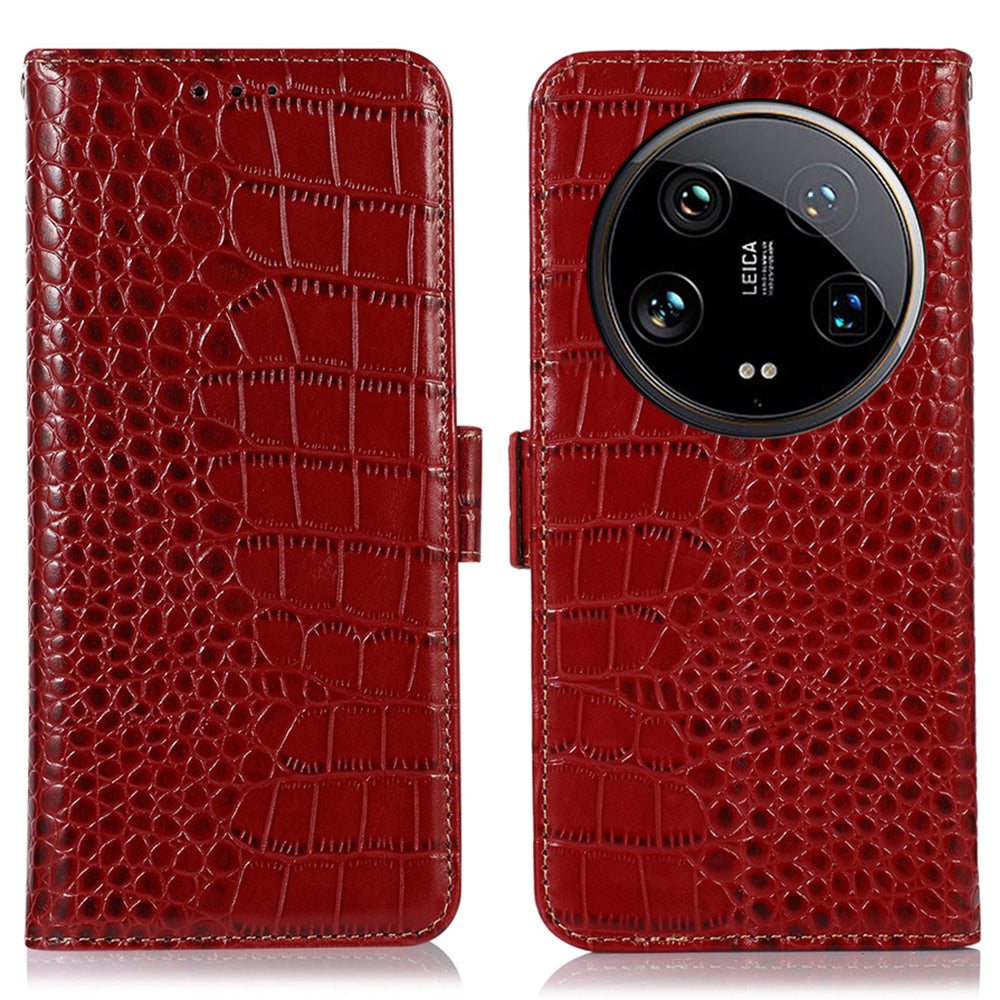 For Xiaomi 14 Ultra Wallet Case RFID Blocking Genuine Cow Leather Phone Cover