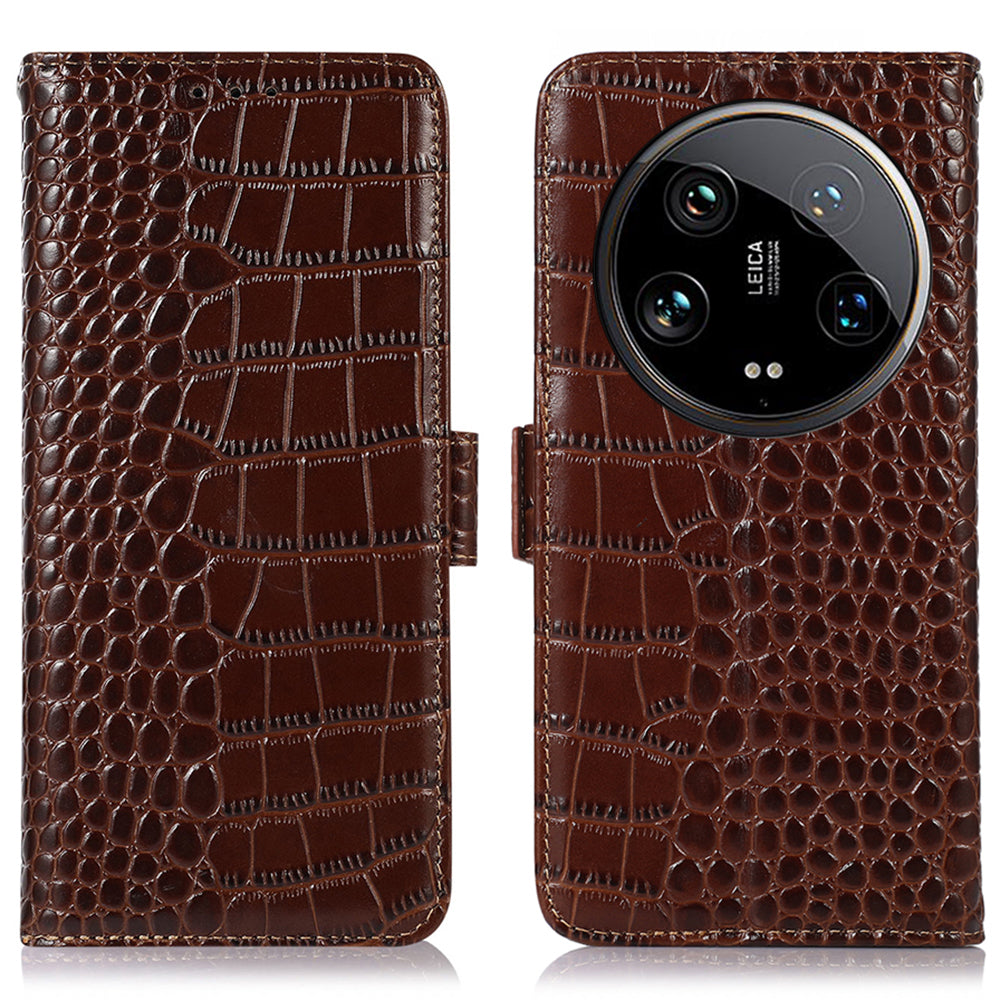For Xiaomi 14 Ultra Wallet Case RFID Blocking Genuine Cow Leather Phone Cover
