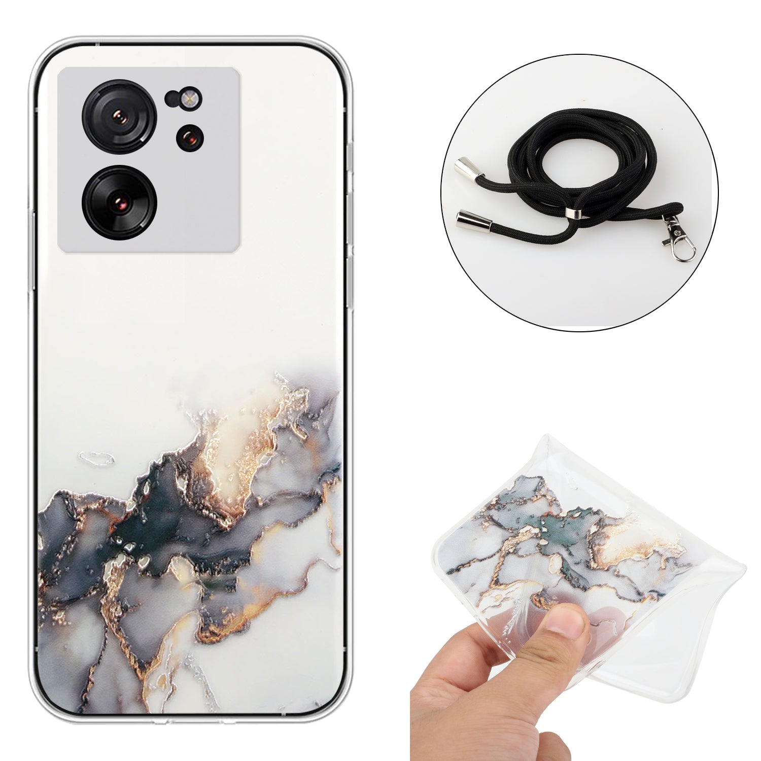 For Xiaomi Redmi K60 Ultra / 13T / 13T Pro Case Hollow Marble Pattern TPU Cell Phone Cover with Lanyard