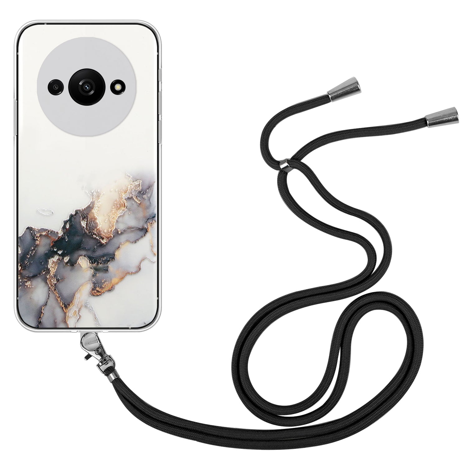 For Xiaomi Redmi A3 / Poco C61 4G Slim Case Hollow Marble Pattern TPU Phone Cover with Lanyard