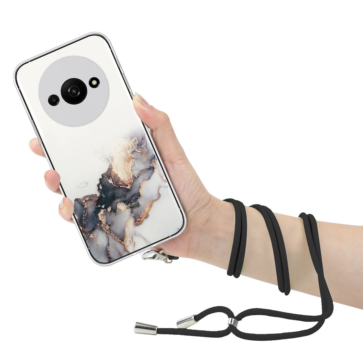 For Xiaomi Redmi A3 / Poco C61 4G Slim Case Hollow Marble Pattern TPU Phone Cover with Lanyard
