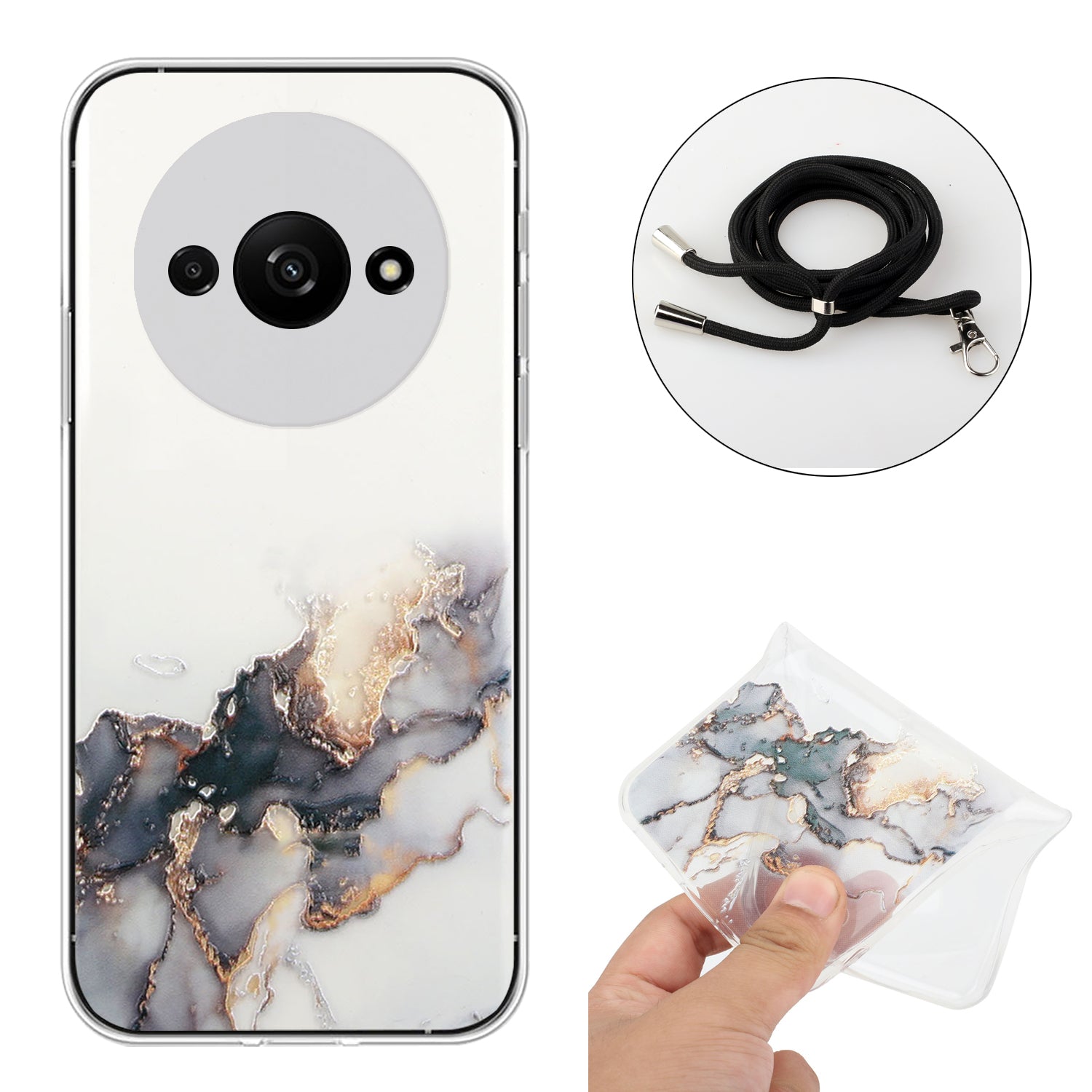 For Xiaomi Redmi A3 / Poco C61 4G Slim Case Hollow Marble Pattern TPU Phone Cover with Lanyard