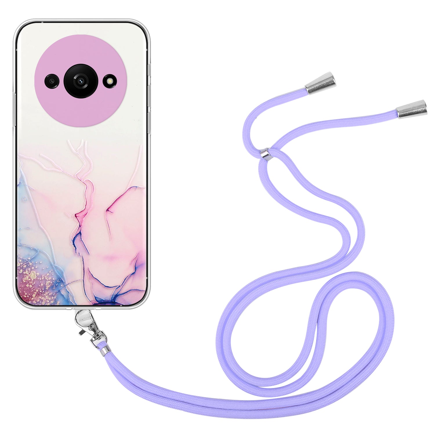 For Xiaomi Redmi A3 / Poco C61 4G Slim Case Hollow Marble Pattern TPU Phone Cover with Lanyard