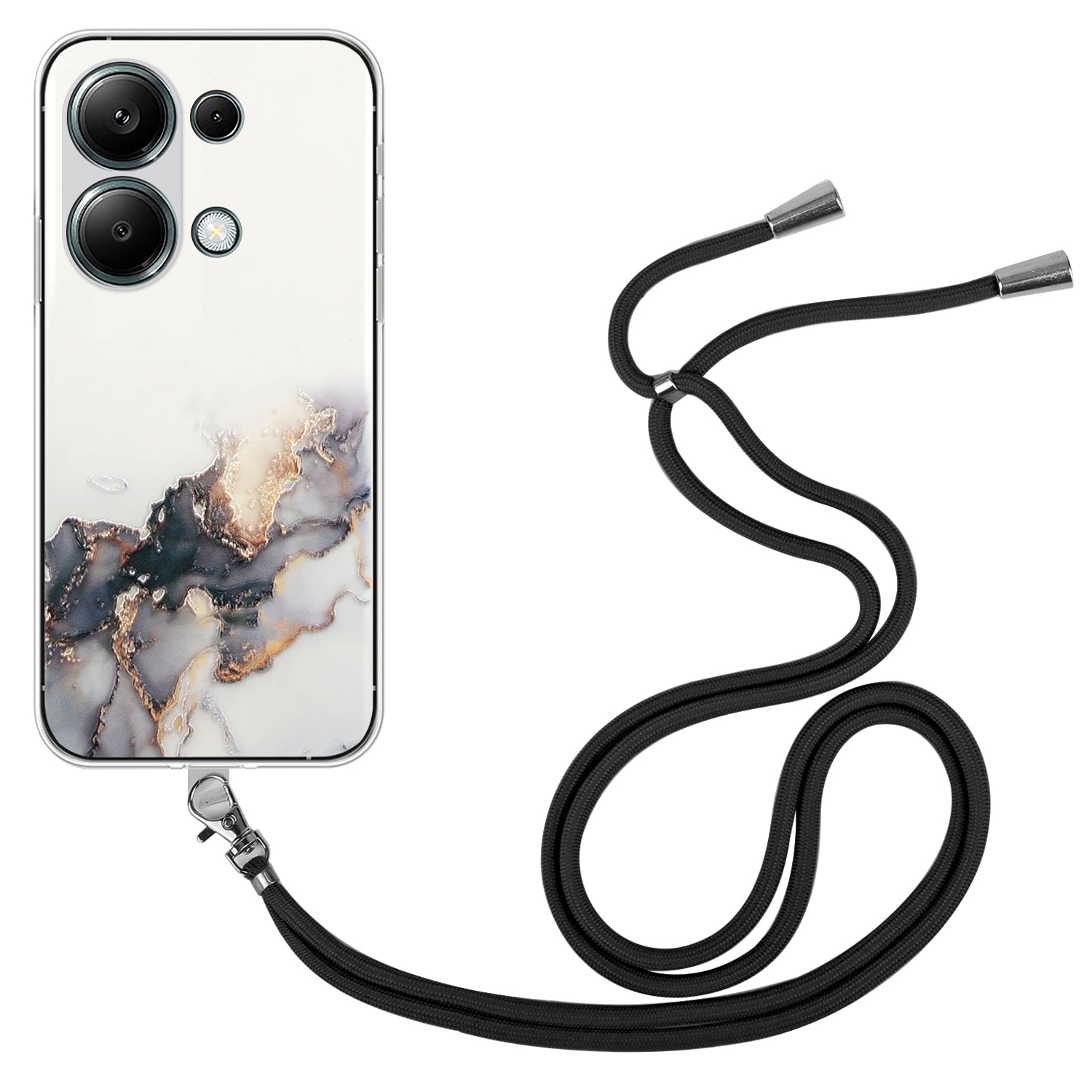 For Xiaomi Redmi Note 13 Pro 4G / Poco M6 Pro 4G TPU Case Hollow Marble Pattern Slim Phone Cover with Lanyard