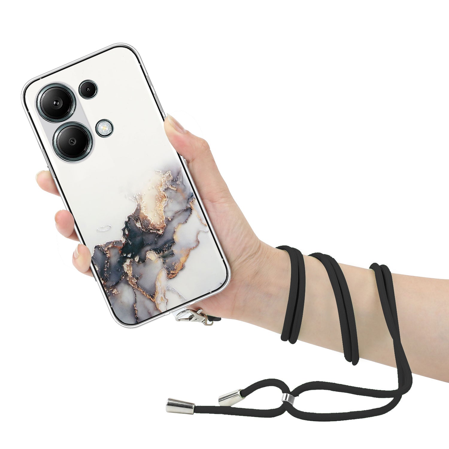 For Xiaomi Redmi Note 13 Pro 4G / Poco M6 Pro 4G TPU Case Hollow Marble Pattern Slim Phone Cover with Lanyard