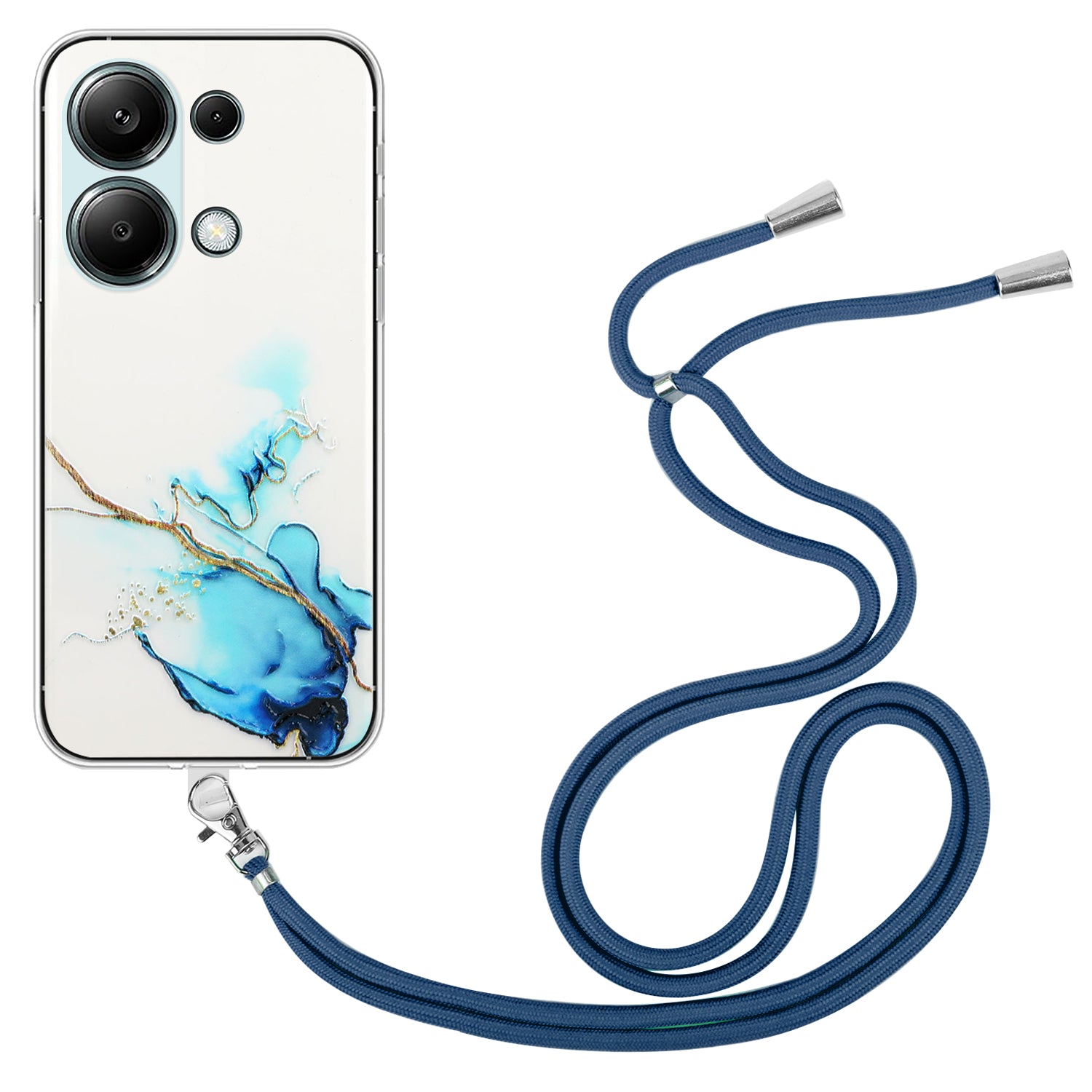 For Xiaomi Redmi Note 13 Pro 4G / Poco M6 Pro 4G TPU Case Hollow Marble Pattern Slim Phone Cover with Lanyard