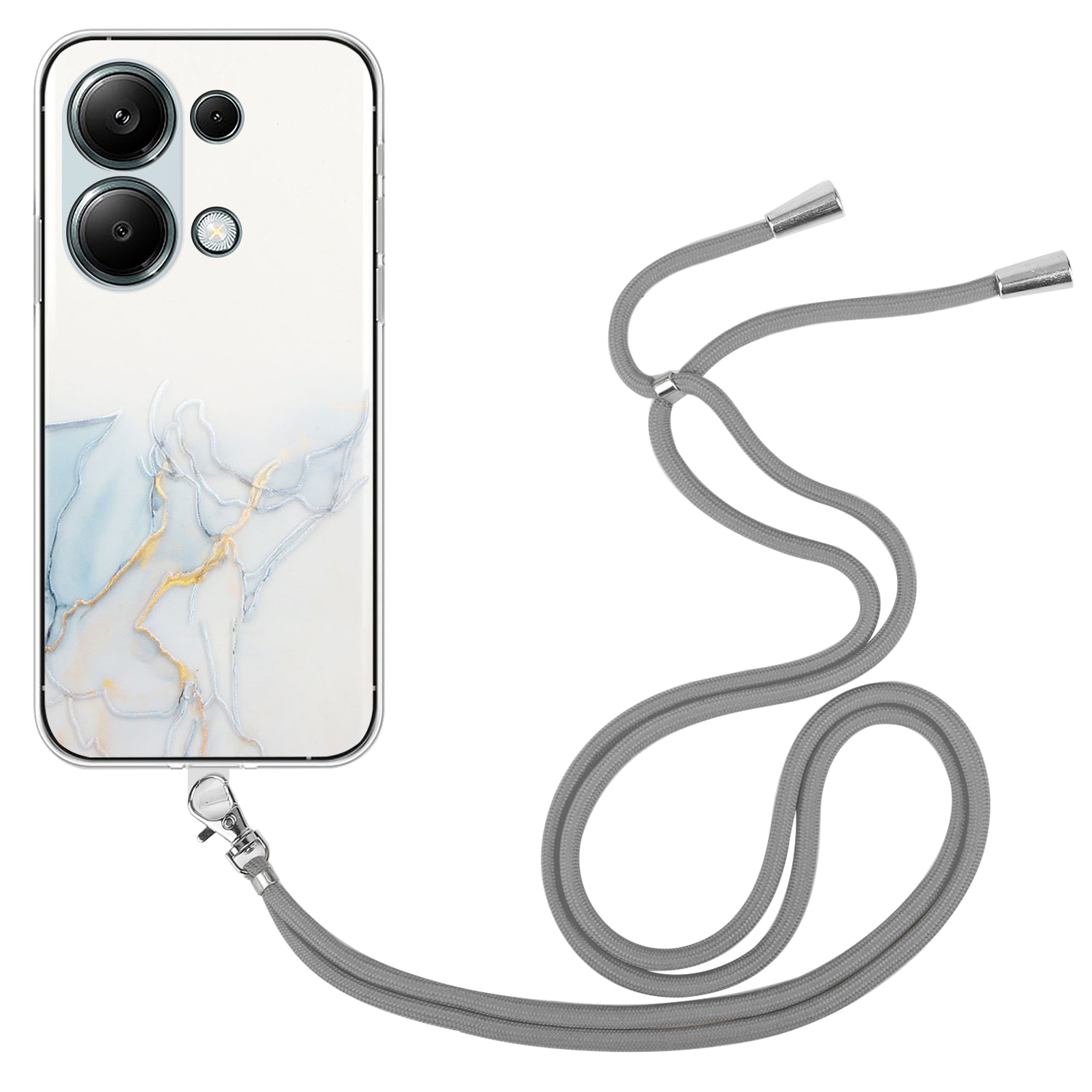 For Xiaomi Redmi Note 13 Pro 4G / Poco M6 Pro 4G TPU Case Hollow Marble Pattern Slim Phone Cover with Lanyard