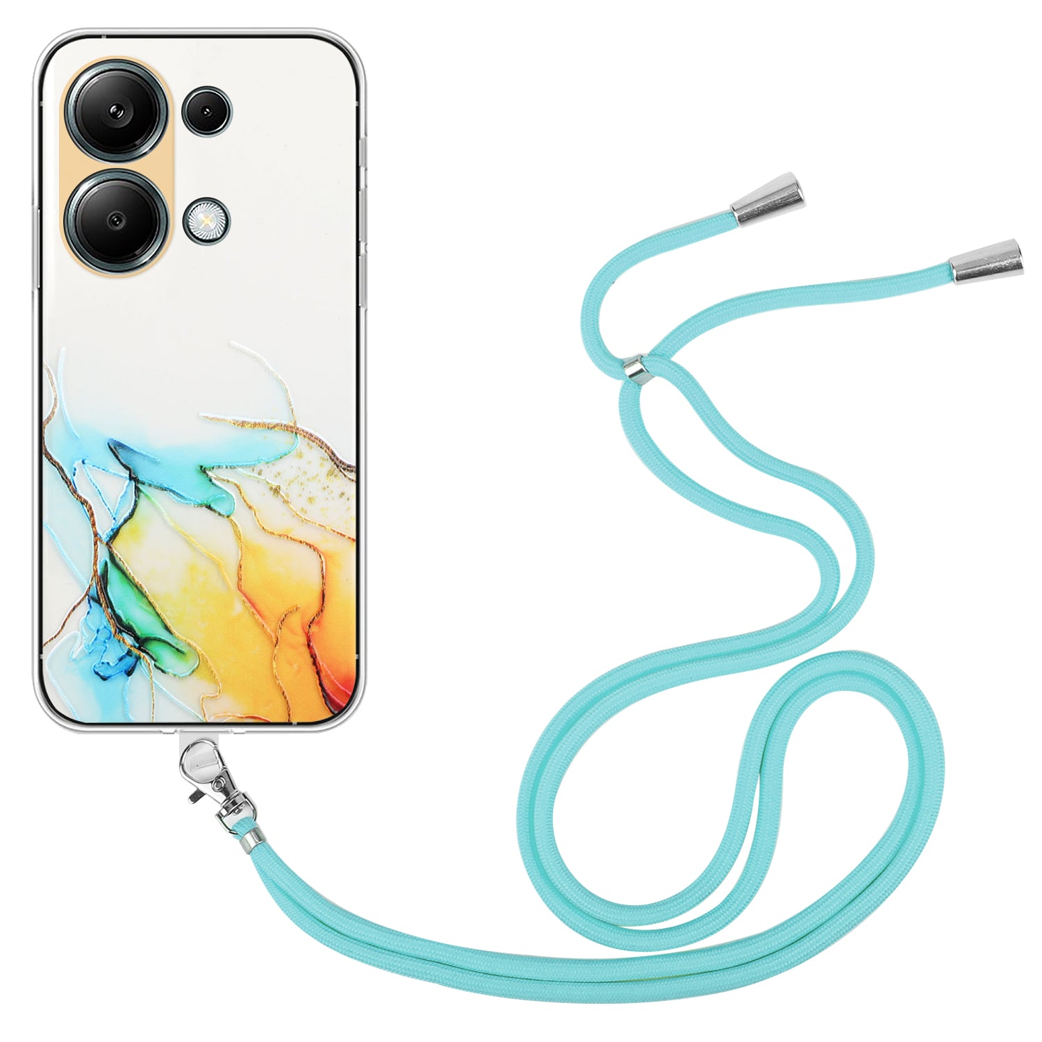 For Xiaomi Redmi Note 13 Pro 4G / Poco M6 Pro 4G TPU Case Hollow Marble Pattern Slim Phone Cover with Lanyard