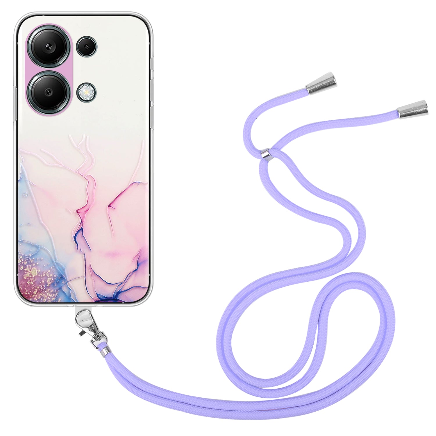 For Xiaomi Redmi Note 13 Pro 4G / Poco M6 Pro 4G TPU Case Hollow Marble Pattern Slim Phone Cover with Lanyard