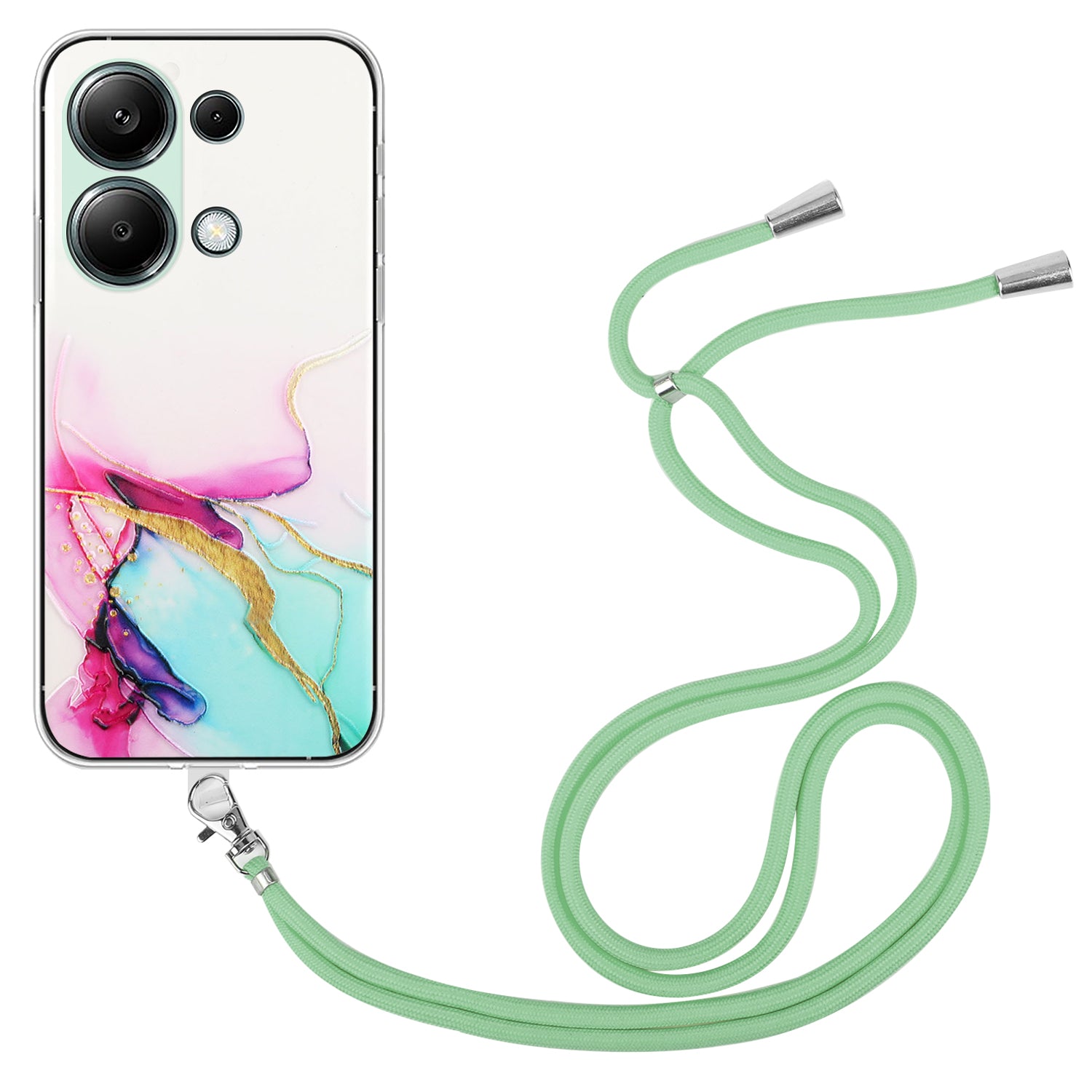 For Xiaomi Redmi Note 13 Pro 4G / Poco M6 Pro 4G TPU Case Hollow Marble Pattern Slim Phone Cover with Lanyard