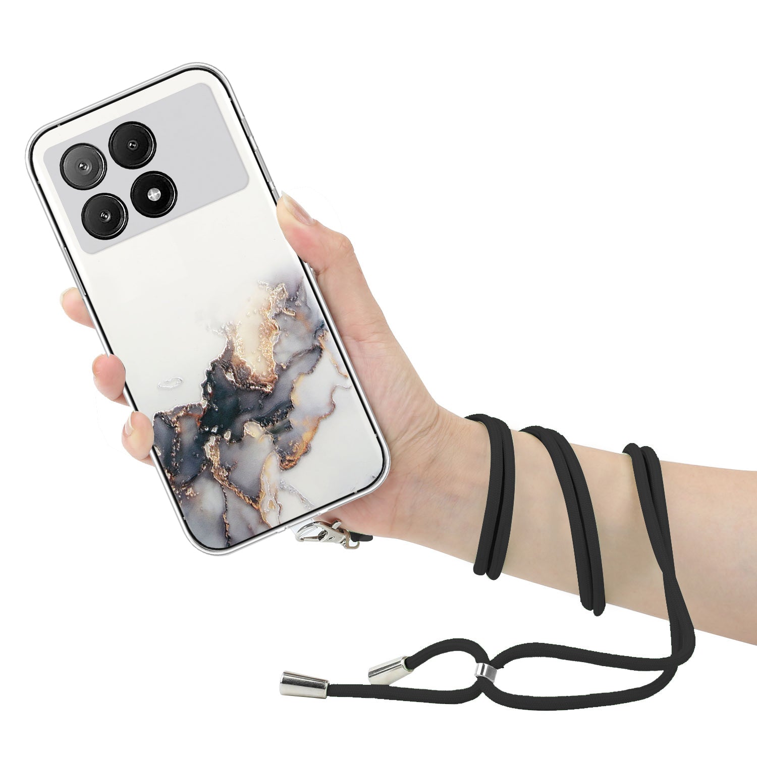For Xiaomi Poco X6 Pro 5G / Redmi K70E 5G Cell Phone Case Hollow Marble Pattern TPU Cover with Lanyard