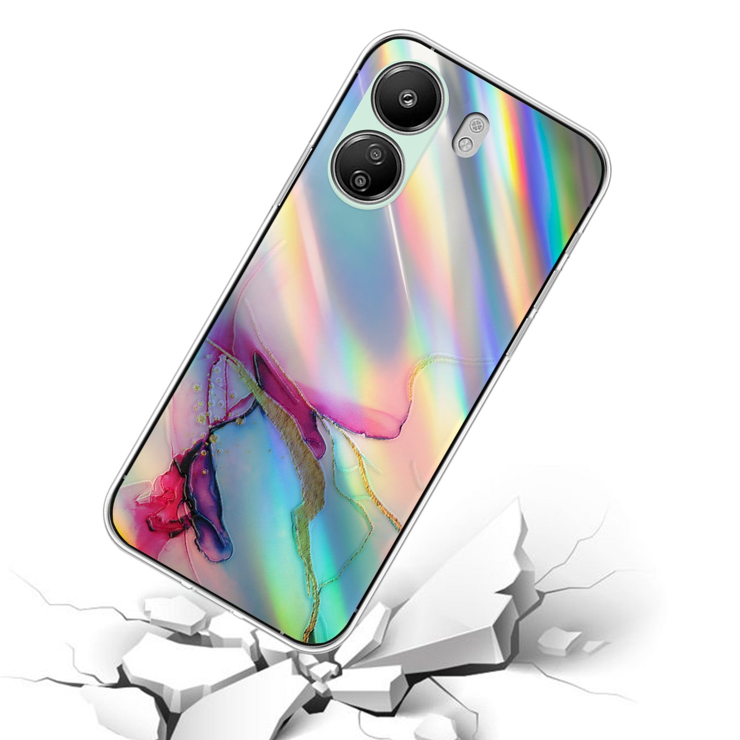 TPU Case for Xiaomi Poco C65 4G / Redmi 13C 4G , Marble Pattern Laser Cell Phone Cover